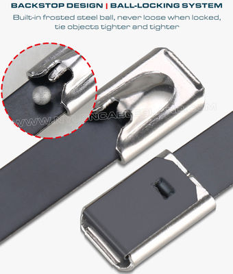 Colored Epoxy Coated 304 Stainless Steel Cable Tie 12x300mm, Polyester Coated 316 Stainless Metal Zip Tie Wrap 490 lbs for Pipes