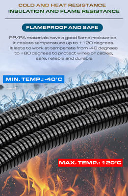 V-0 Flameproof Black Electrical Conduit Polypropylene (PP), AD21.2 Flexible Hose Corrugated Pipe Tube for Wires Cables