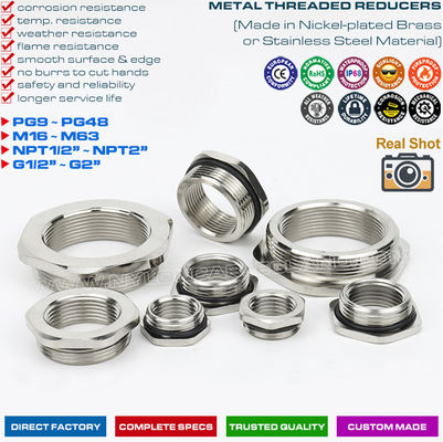 IP68 Brass (304/316 Steel) Thread Reducers, Thread Enlargers, Thread Converters or Thread Adapters for Cable Glands