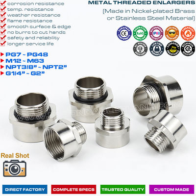 IP68 Brass (304/316 Steel) Thread Reducers, Thread Enlargers, Thread Converters or Thread Adapters for Cable Glands
