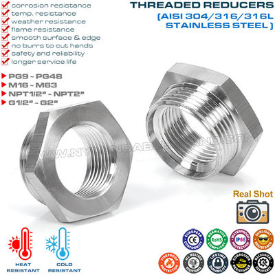 PG, Metric, NPT, G Thread (Male/Female) IP68 Metal Reducers (Convertors, Adaptors, Reducing Nipples, Reduction Fittings)