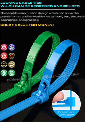 Releasable Zip Cable Tie Plastic Colorful 300mmx7.6, Ø10~82mm Adjustable Cable Strap Reusable Cable Tie Strap (50lbs) Nylon 66, 94V-2 for Indoor & Outdoor
