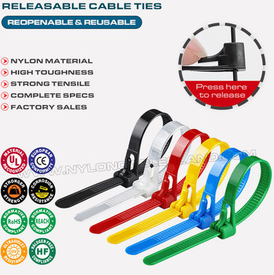 Releasable Zip Cable Tie Plastic Colorful 300mmx7.6, Ø10~82mm Adjustable Cable Strap Reusable Cable Tie Strap (50lbs) Nylon 66, 94V-2 for Indoor & Outdoor
