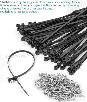 Nylon (PA)66 Cable Tie with Round Mounting Hole 300mm x 4.8, Screw Mount Plastic Cable Tie (50lbs) Mountable Head Zip Tie for Hanging Objects