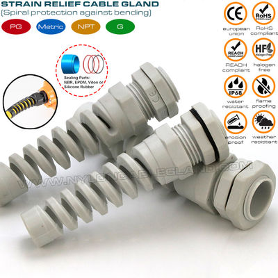 Spiral Cable Gland / Spiral Flexible Strain Relief Connector Nylon (Polyamide) 6 PG11 IP68 for 5-10mm Cable