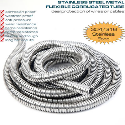 304/316 Stainless Steel Flexible Corrugated Conduit DN20 (Ø20mm x Ø24.3mm) 50M/Reel for Protecting Wires or Cables
