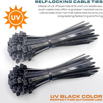 UV Resistant Black Polyamide 6.6 Cable Tie Plastic Zip Tie Strap 200mm x 4.8 (22kgs, 50lbs) for high UV Environments