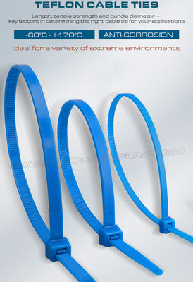 ETFE Blue Cable Tie 3.6x200mm, 94V-0 Fireproof Teflon Cable Tie Temperature Resistant Tefzel Cable Tie for Harsh Environments