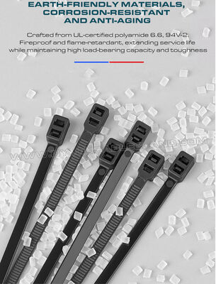 Double-Head Plastic (Nylon 6.6 / PA 6.6) Cable Tie 300x4.8mm, Double-Loop Type, 50 Lbs, UL94 V-2, Versatile Use