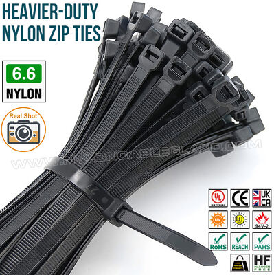 Heavy-duty Nylon (PA) 6.6 Cable Tie 7.6x300mm, Ø8~80mm Adjustable Plastic Zip Tie Wrap (UL94 V-2) with 130lbs/157lbs Strength for Construction