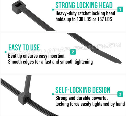 Plastic Tie Wrap 7.6x300mm Heavy-Duty Cable Tie, Ø8-80mm Adjustable Nylon (PA) 6.6 Zip Tie c/w 130lbs or 157lbs Strength for Construction