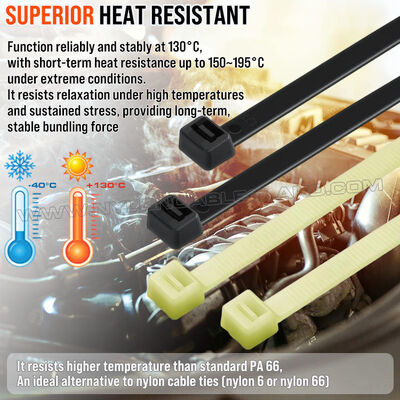 High Heat Resistant Nylon 46 (Polyamide 46, PA46) Cable Tie, 300mm x 7.6, 130LBS / 560N, For High Temperature Environments