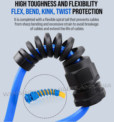 Colored Spiral Cable Glands with Strain Relief (Blue, Red, Green, Yellow, Gray, Black), Nylon Polyamide 6, PG9, UL94V-2, for 4-8 mm & 2-6 mm Cables