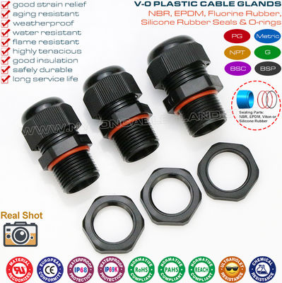 เคเบิลแกลนด์ทนไฟไนลอนโพลีอะไมด์สีดำ IP68 (UL94 V-0) PG7~PG48 / M10~M75 พร้อม PG หรือเกลียวเมตริก