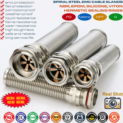 เคเบิ้ลแกลนป้องกันกระแสรบกวน NPT สเตนเลสสตีล EMC (IP68) พร้อมตัวป้องกันเกลียวแบบยืดหยุ่น