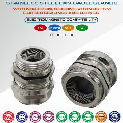 เคเบิลแกลนด์ EMC/EMV สำหรับสายเคเบิลแบบคัดกรอง, เกลียว PG, สแตนเลส SS304, SS316 และ SS316L