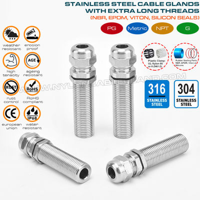 เคเบิ้ลแกลนเกลียวยาว IP68, สเตนเลส EN 1.4404/1.4401/1.4301,เมตริก M12~M100, สำหรับตู้ไฟฟ้าหนา