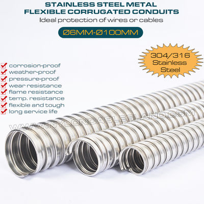 ท่อโลหะลูกฟูกแบบยืดหยุ่น Ø6mm~Ø100mm, ท่อลูกฟูกสแตนเลส 316 และ 304 (ท่ออ่อน) แรงดึงตามแนวแกน 36 kgf~600 kgf สำหรับการป้องกันสายไฟ