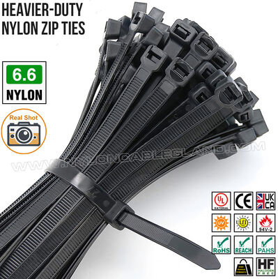 เคเบิ้ลไทร์ พลาสติก 7.6x300 มม แบบงานหนักสายรัดเคเบิ้ลไทร์, เข็มขัดรัดสายไฟแบบไนลอน (PA) 6.6 ปรับได้ Ø8-80มม รับน้ำหนักได้ 130 ปอนด์ หรือ 157 ปอนด์ สำหรับงานก่อสร้าง