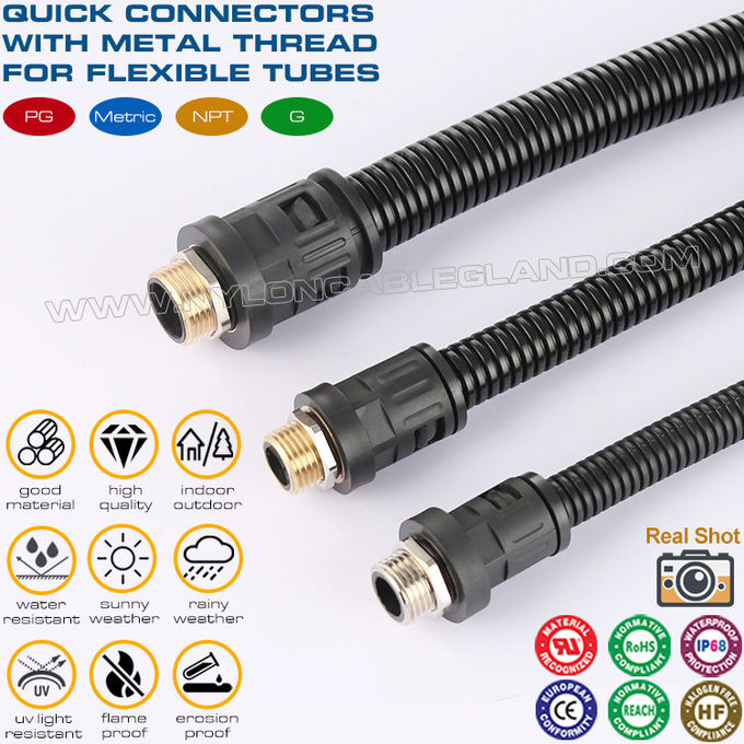 เคเบิลแกลนด์โพลีอะไมด์ 6 สีดำ RAL9005 M12~M63 พร้อมเกลียวเมตริกโลหะสำหรับท่ออ่อน AD10~AD54.5