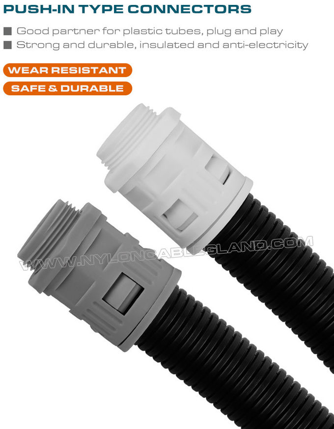 IP68 พลาสติกลูกฟูกท่อข้อต่อ,ไนลอนยืดหยุ่นตัวเชื่อมต่อท่อ PG7~PG48 สำหรับท่อยืดหยุ่น AD10~AD54.5
