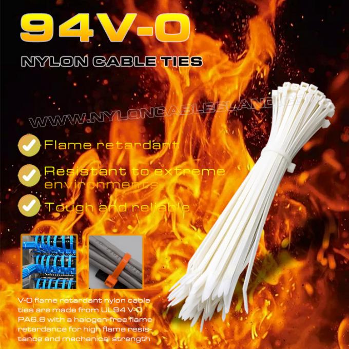 เข็มขัดรัดสายไฟแบบไนลอน 6.6 94V-0 ขนาด 150x3.6 มม. เคเบิ้ลไทร์ โพลีเอไมด์ 6.6 ทนไฟ ปรับได้ Ø3~35 มม. สำหรับงานทนไฟ